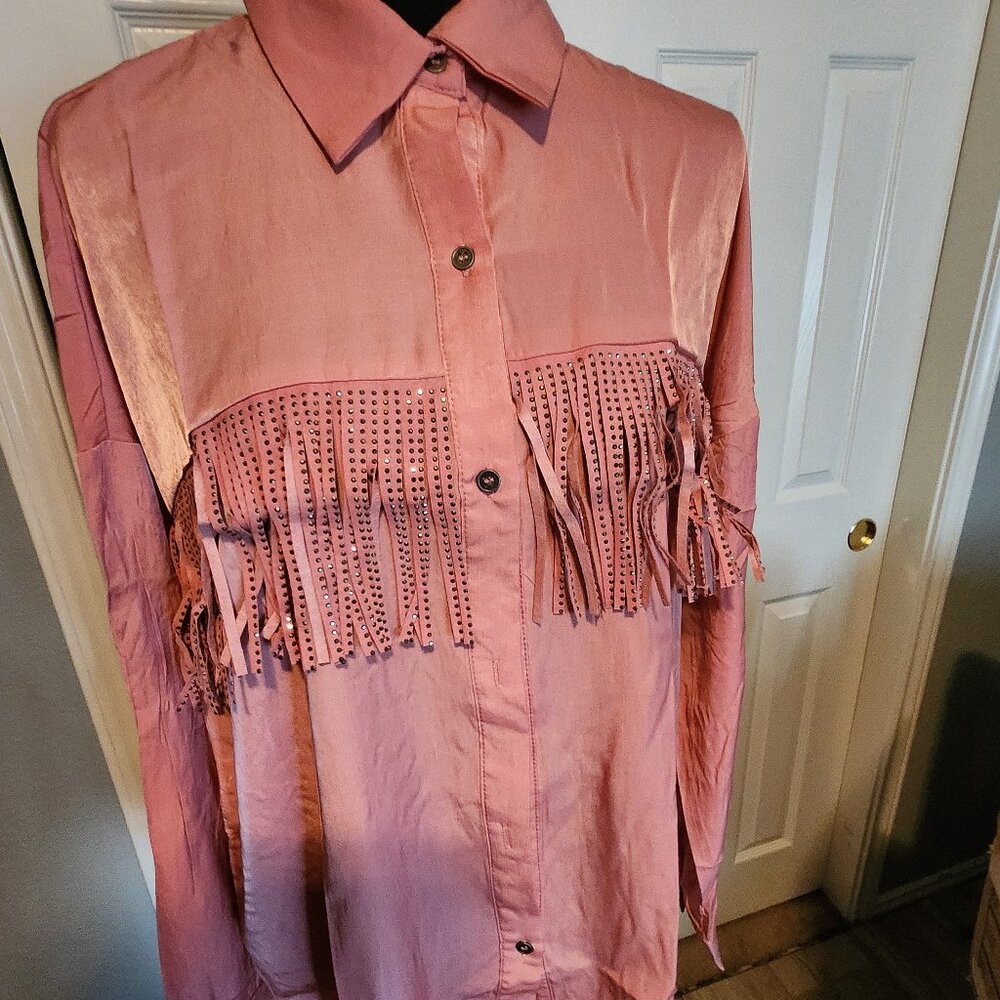 NEW Coral with Rhinestone Tassel Top